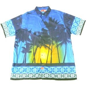 Mossimo Hawaiian Shirt Mens XL Blue Tropical Aloha Palm Trees Sunset Camp Lounge
